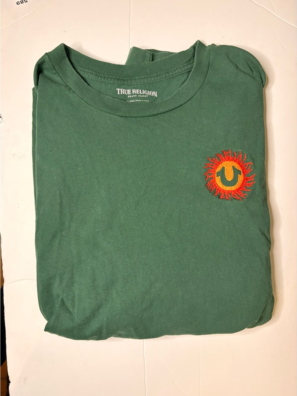 True Religion Forest Green Long Sleeve Tee with Sun Emblem